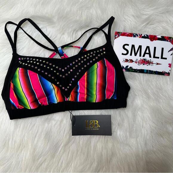 L&B Small Serape & Black rhinestone detailed sports bra - Picture 1 of 9